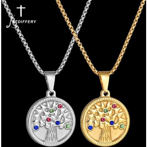 Letdiffery Vitality Round Life of Tree Rhinestone Necklace For Women 316L Stainless Steel Chain Necklaces Charm Femme Jewelry