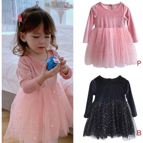 Girls Starry Dress Princess Dress Mesh Girls Clothes Children Clothing Long Sleeve Autumn Girls Dresses