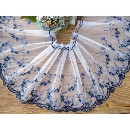1Yard Embroidered Lace Trim Blue Flowers Edge Fabric For Clothes Accessories Sewing Materials Bra Underwear Garments 19cm Wide