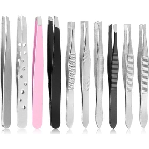 10 Pcs/Set Stainless Steel Eyebrow Tweezers Hair Pluckers Clip Eyebrow Trimmer Eyelash Extension Clip Makeup Beauty Tools