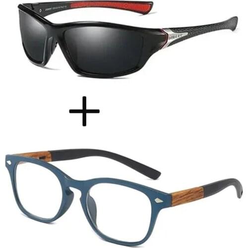 2Pcs!!! Squared Blu Wooden Comfortable Frame Ultralight Reading Glasses for Men Women and Sports Polarized Sunglasses