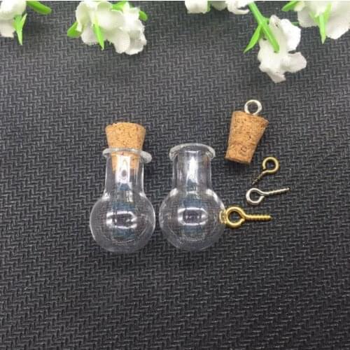 20pieces 20mm Charm bulb glass Bottle jars with cork Perfume essential oil vial pendant mini glass jewelry necklace findings