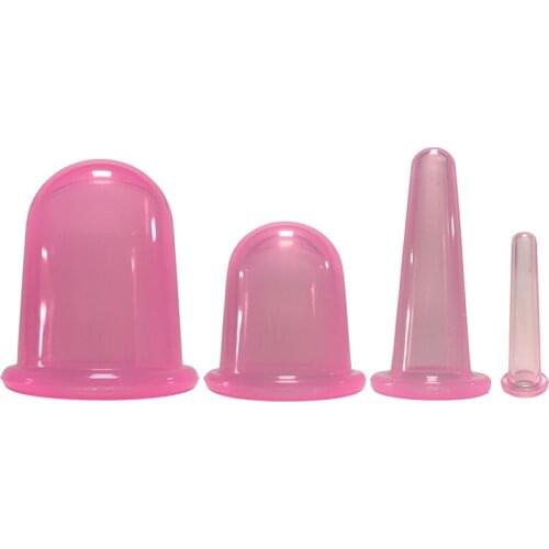 4Pcs Jar Silicone Vacuum Cupping Massage Body Cups Anti Cellulite Suction Cups Face Sucker Cup Massager Cupping Therapy Set