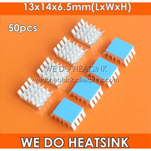 WE DO HEATSINK 50pcs Aluminum 13x14x6.5mm Spiky Silver Cooling Cooler Heatsink With Thermal Blue Double Sided Tape Applied