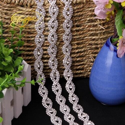 1 Yard AB Gold Silver Flatback Glass Alloy Rhinestones Applique for Clothes Bags Chain Trims DIY High Quality