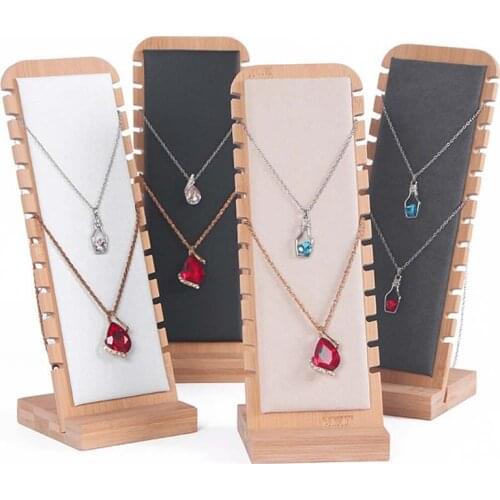 Bamboo Jewelry Pendant Necklace Display Holder Rack Organizer Storage Case detachable
