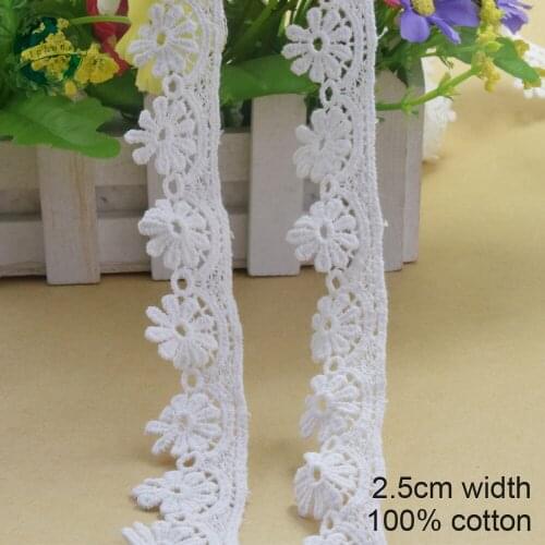 2.5cm white 100% cotton embroidery lace french lace ribbon fabric guipure diy trims warp knitting sewing Accessories#3209
