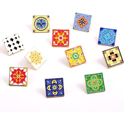Free shipping wholesale 11pcs/ lot new style fashion jewelry accessories metal enamel square flower tile badge pin