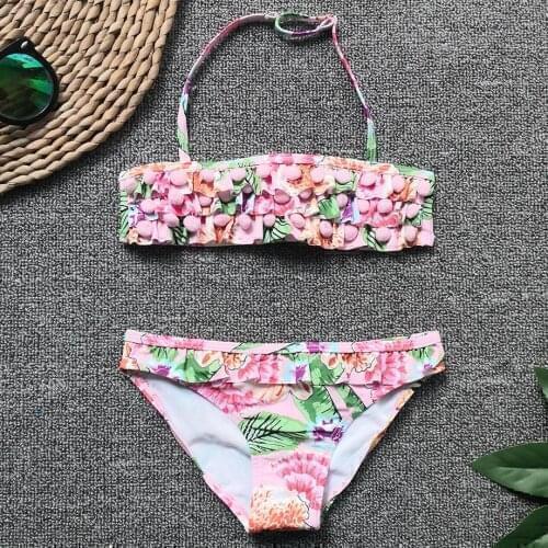 Girl Bikini Kids Two Piece Childrens Swimwear Floral Baby Girl Swimsuit Falbala Infant Toddler Girl Bathing Suit Beachwear 2-9Y
