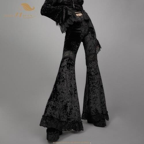 Mall Goth High Waist Flared Pants Aesthetic Sexy Lace Patchwork Trousers Women Vintage Elegant Velvet Christmas Pants VD2198