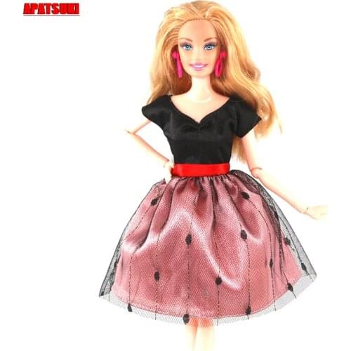 Black Pink Fashion Doll Dress For Barbie Doll Clothes V Neck Top Dresses Clothes For Barbie Dolls Outfits Accessories 1/6 Toys