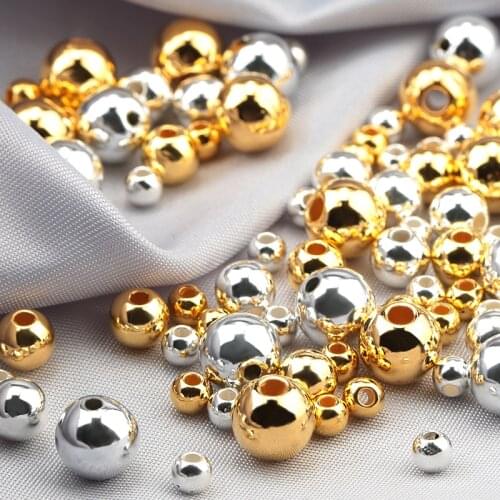 Gold Silver 4/6/8mm Round ABS plating Imitation Pearl Beads With Straight Hole For Handmade DIY Jewelry Clothes Accessories
