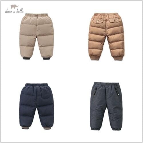 DB12371 dave bella winter baby boy fashion casual down pants children full length solid pants infant toddler solid trousers