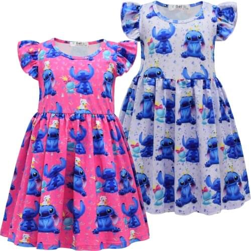 Kids Summer Dresses Baby Girl Floral Flutter Sleeve Cartoon Dress Milk Silk Children Casual Princess Clothes