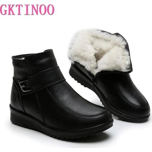 GKTINOO 2021 Women Snow Boots Winter Flat Heels Ankle Boots Women Warm Platform Shoes Genuine Leather Thick Wool Fur Booties