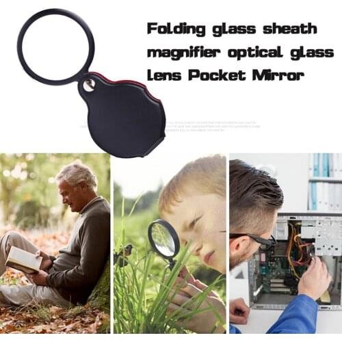 6X Magnification Pocket Magnifier Optical Glass Lens Folding Leather Pouch Jewelry Magnifier Eye Glass Loupe Lens