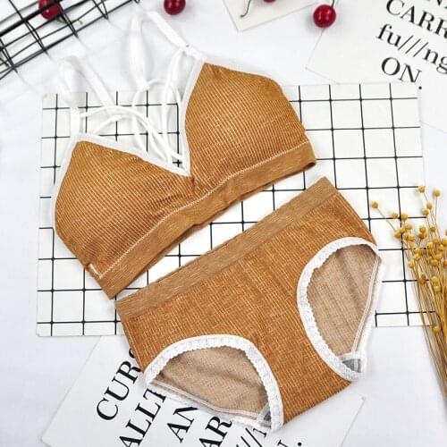 1set Women Bra Panties Thin Shoulder Strap Padded Underwear Sports Tops Knickers Girl Shockproof Running Yoga Fitness Underpants