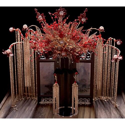 Chinese style Wedding Phoenix Crown women luxury bride hair headpiece