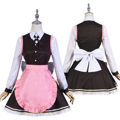 Anime Demon Slayer Kimetsu no Yaiba Kamado Nezuko Cafe Maid Outfit Lolita Dress Cosplay Costume Women Halloween Costume