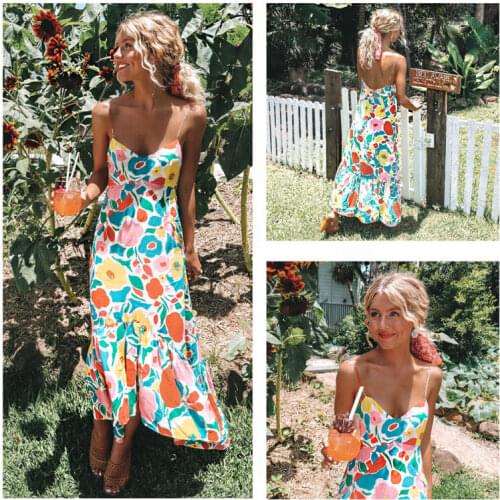 Summer Women Spaghetti Strap Backless Sexy Fashion Boho Maxi Dress Evening Party Club Wear Beach Sundress