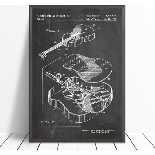 Martin Guitar Patent Blueprint Wall Art Canvas Painting Vintage Posters and Prints Acoustic Guitar Wall Pictures Home Room Decor