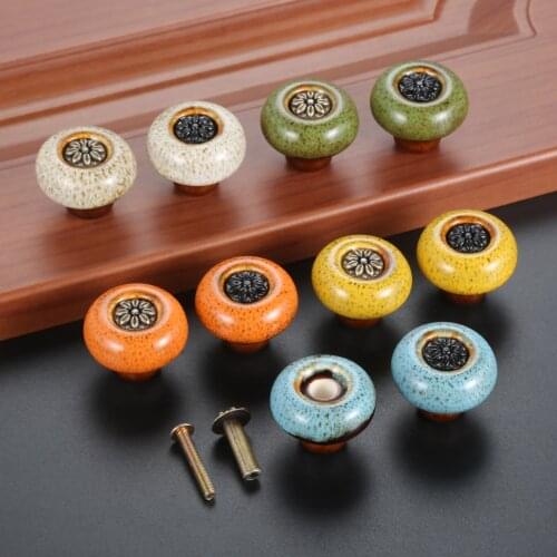 DRELD 32mm Retro Single Hole Furniture Handles Closet Door Pull Ceramic 32mm Drawer Knobs Cabinet cupboard Handles W/ Screws 1PC