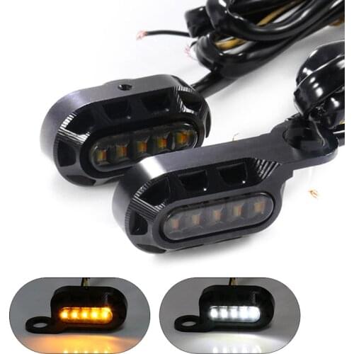 Motorcycle Mini LED Turn Signal Lights 12V White Amber Lamp For Harley Touring Road King Glide 2014-2020 Softail Breakout 16-17