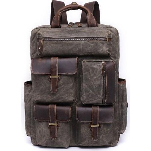 Mens Backpacks Vintage Canvas Leather Laptop Backpack Male College School Bags High Quality Waterproof Big Travel Bag Rucksack