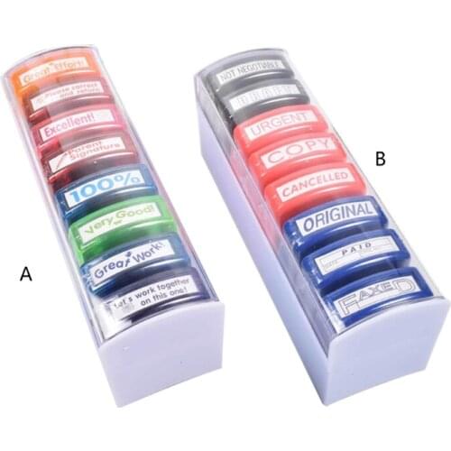 Self Inking Pre-Inked Office Stamp Set, 8 Message Account Stamp Office Stationary Stamper Business Paper Work Text File Stamps