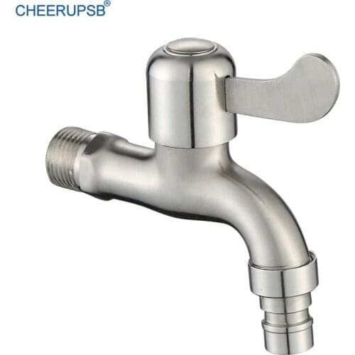 Wall Mounted Bathroom Washing Machine Faucet Single Cold Brushed Nickel Tap Stream Water Spout Faucets Stainless Steel Ceramic