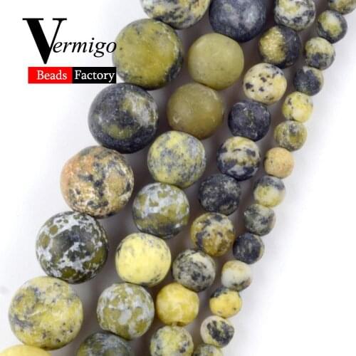 Natural Dull Polished Yellow Turquoises Stone Round Beads For Jewelry Making DIY Necklace Bracelet 4-12mm Matte Spacer Beads 15"