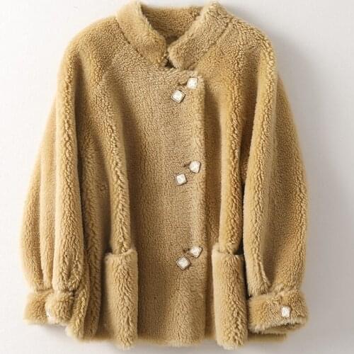 Autumn Winter 2020 Fashion Grain Cashmere Coat Womens All Wool Fur Jacket Width Simple Solid Office Lady Thick Warm Outwear