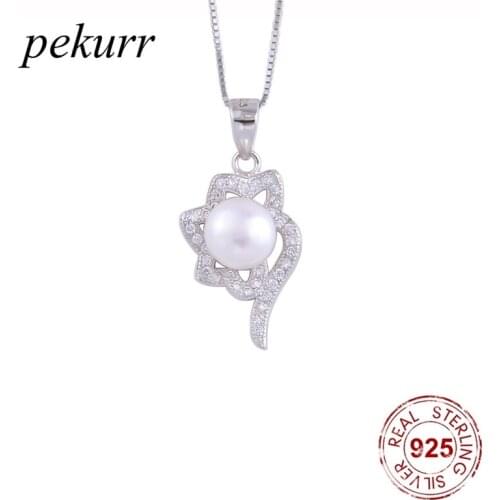 Pekurr 925 Sterling Silver Crystal Lotus Flower Natural Freshwater Pearl Necklaces For Women Pendants Choker Fashion Jewelry