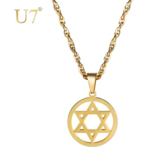 U7 Magen Star of David Necklace Black Gold Silver Charm Pendant Israel Jewish Hebrew Jewelry for Unisex Mens Womens Gift P1055