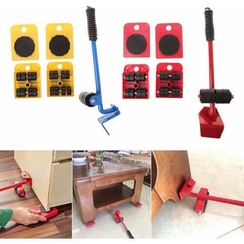 5pcs set Furniture Lifter Heavy Duty Furniture Mover Transport Moving System 4 Move Roller 1 Wheel Bar Moving Furniture Helper
