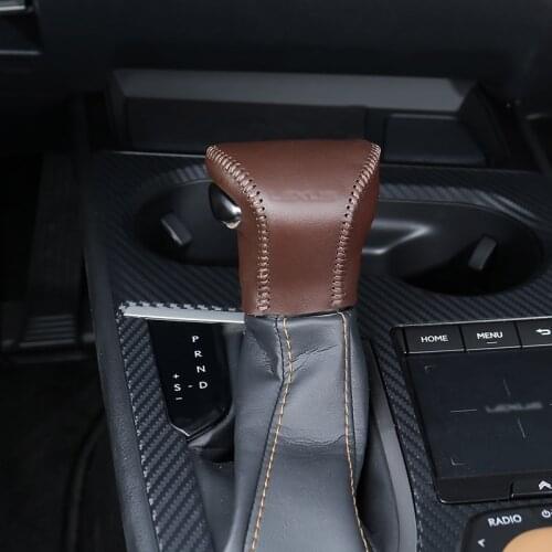 QHCP Car Gear Head Cover Sleeve Leather Hand Sewing Gear Shift Knob Collars Sticker For Lexus UX200 260H 2019 Interior Accessory
