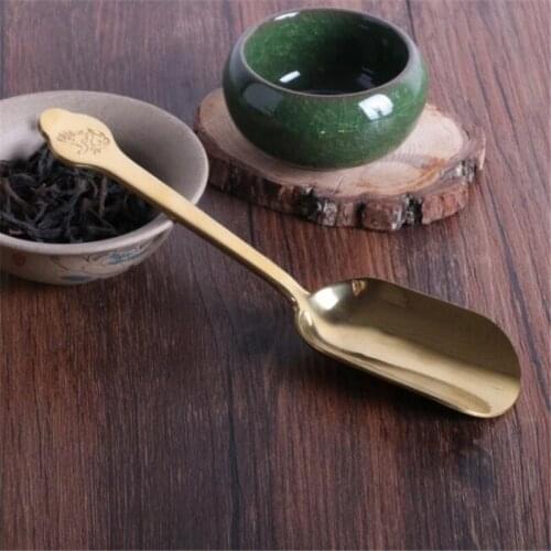 High Quality Corrosion Resistant Stainless Steel Small Teaspoon Creative Tea Accessories Thick Copper Color Tea Scoop Shovel