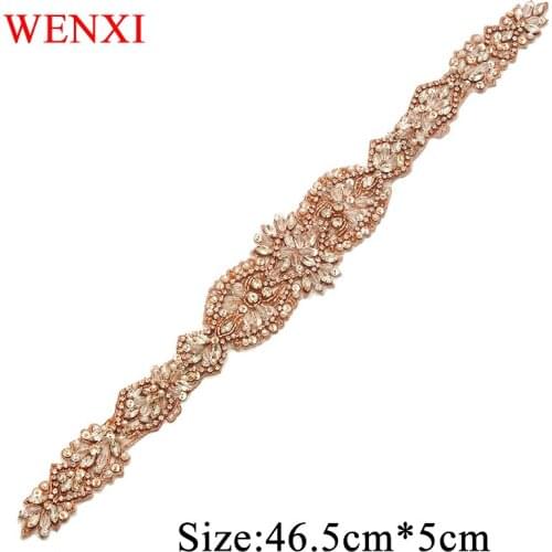 WENXI 5PCS Hand Beaded Sewing Rose Gold Silver Crystal Rhinestone Applique Patch For Dresses DIY Iron On WX864