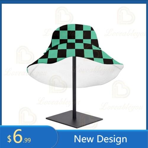 Japan Anime Demon Slayer Kimetsu No Yaiba Bucket Hat Women Fishing Hats Fisherman Cap Cotton Outdoor Sunscreen Caps