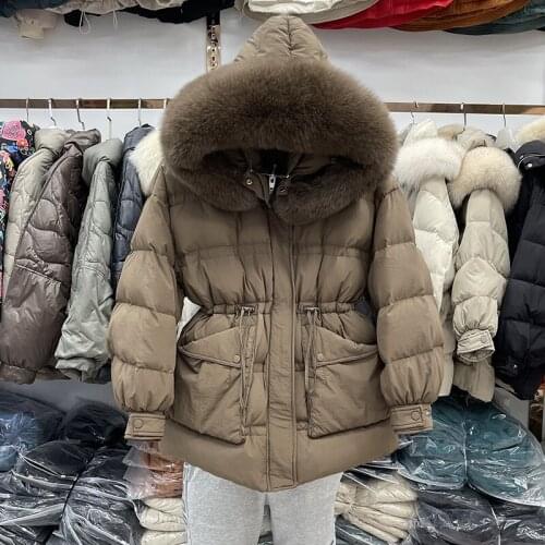 2021 Large Real Fox Fur White Duck Down Jacket Female Hooded Thick Women Winter Coat Waterproof Parkas Snow Outwear