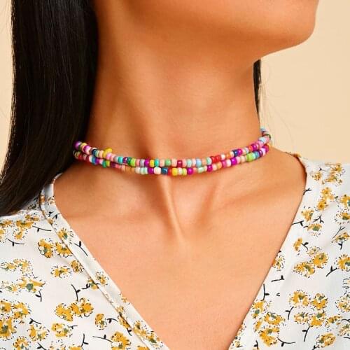 Tocona Bohemian Colorful Bead Shell Pendant Necklace for Women Starfish Multi-layer Chain Choker Necklace Summer Jewelry Collar