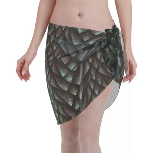 Womens Swim Wear Bikini Cover Up Dragon Scales Beach Mini Wrap Skirt Sarong Pareo Shorts Summer Beachwear