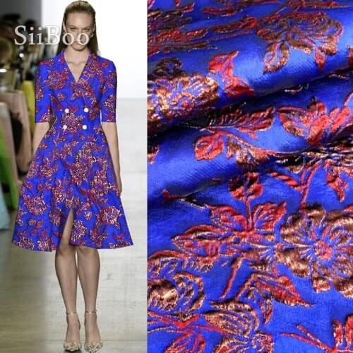 Siiboo American style royal blue metallic embossed brocade fabric for women dress Tela de jacquard de oro americano sp6216