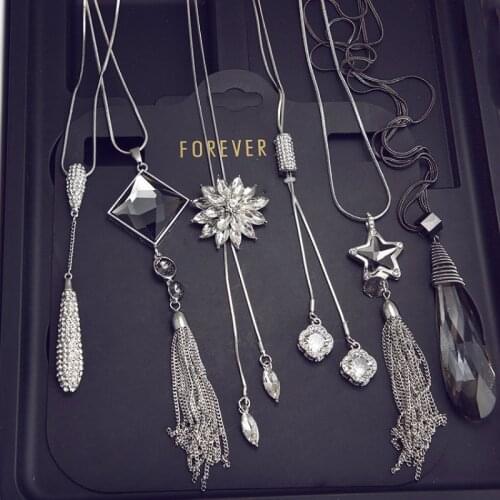 Bohemia Style big crystal pendant Women Long Necklaces High Quality Alloy Metal Tassels Necklaces & Pendants office style