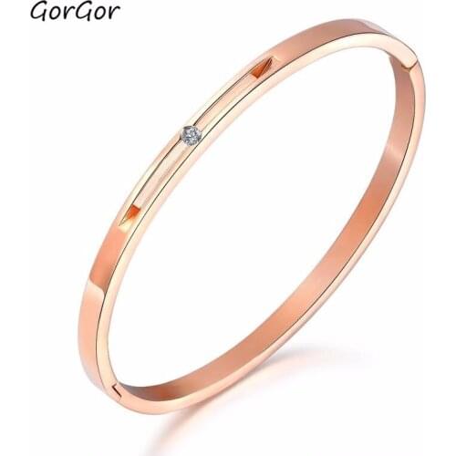 GorGor Japanese And Korean Fashion Style Exquisite Rose-plated Gold Titanium Steel Fashion Inlaid Zircon Womens Bracelet 917