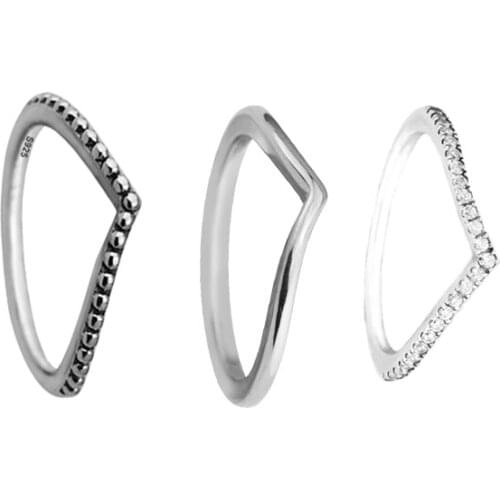 3pcs Genuine 925 Sterling Silver Ring Set Beaded Shimmering Shining Wish Stack Rings for Women Accessories Fine Jewelry anillos