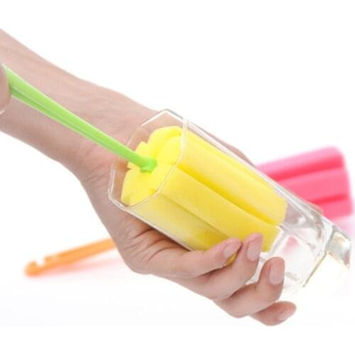 1PC/2PCS Long Handle Sponge Bottle Cup Brush Sponge Cup Brush Glass Bottle Cleaning Brush Milk Bottle Brushes Color Random