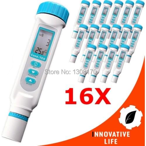 16 pieces x Pen-type Conductivity TDS Meter ppm ppt uS mS C/F Digital 3-in-1 Pool Spa Water Treatment Tester