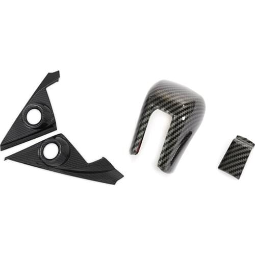 2Pcs Abs Carbon Fiber Interior Front Door Speaker Window a Pillar Cover & 1Pcs Gear Shift Head Cover Trim