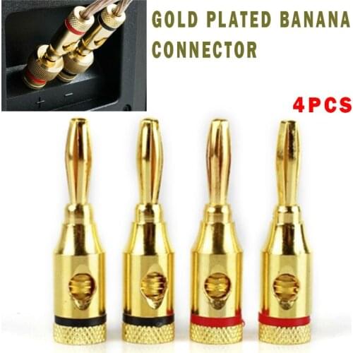 4pcs 4mm Speaker Banana Plugs Audio Jack Speaker Gold Plated Banana Plugs Wire Cable Connectors Musical Cable Wire Connectors